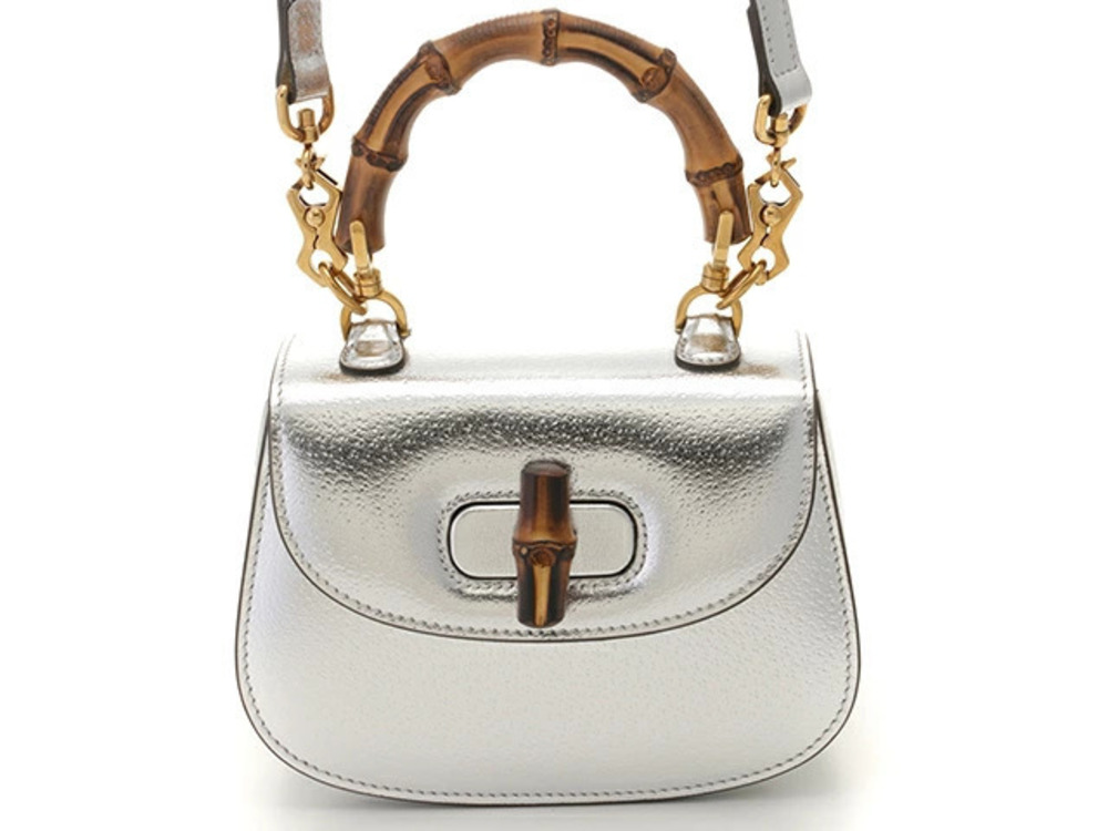 Gucci Bag Bamboo Silver Leather Shoulder